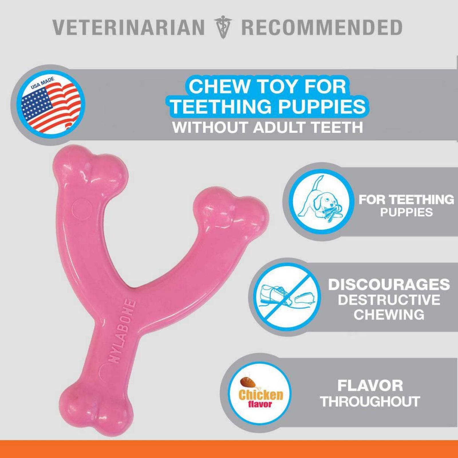 Juguete Hueso Nylabone Rosa Wishbone Puppy Chew, Pollo 7kg 
