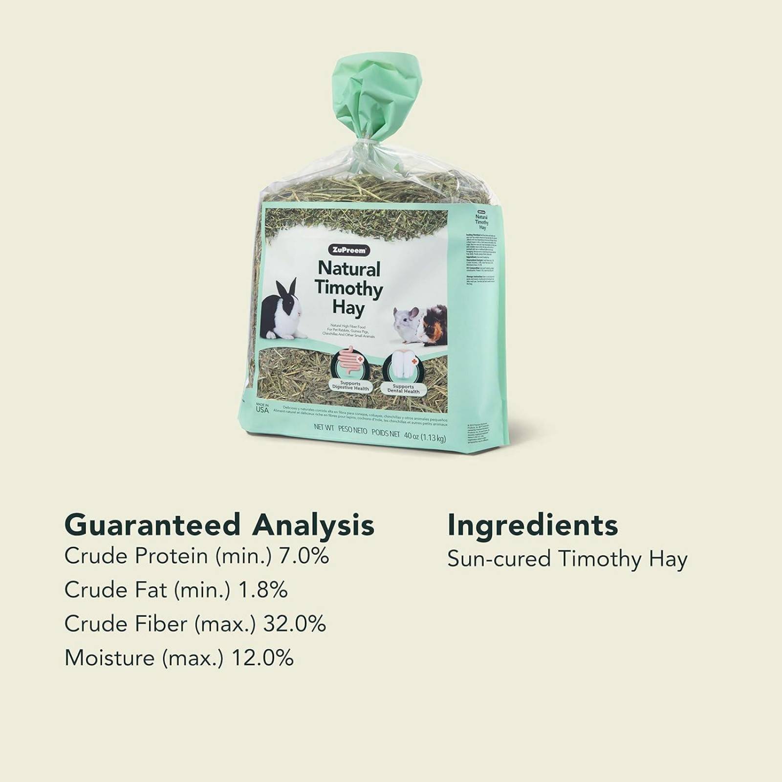 Zupreem alimento Premium Heno Timothy Natural Hay 1.13kg 