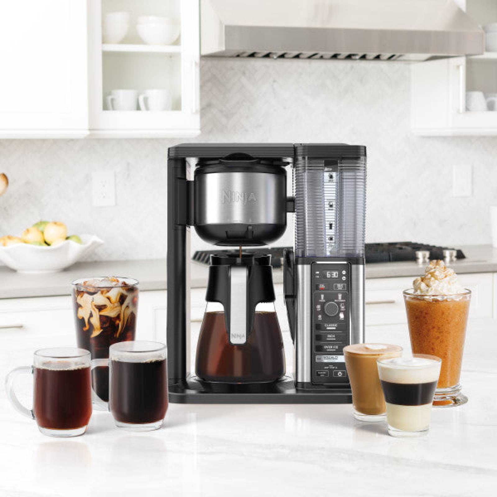 Cafetera Ninja CM401 10 tazas, 6 tamaños, 3 programas, espumador, cold brew, gris