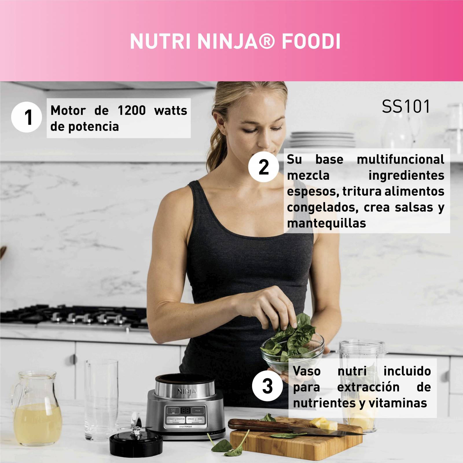 Licuadora Ninja SS101 4 programas, 1000 watts, 1.3 hp, plata 