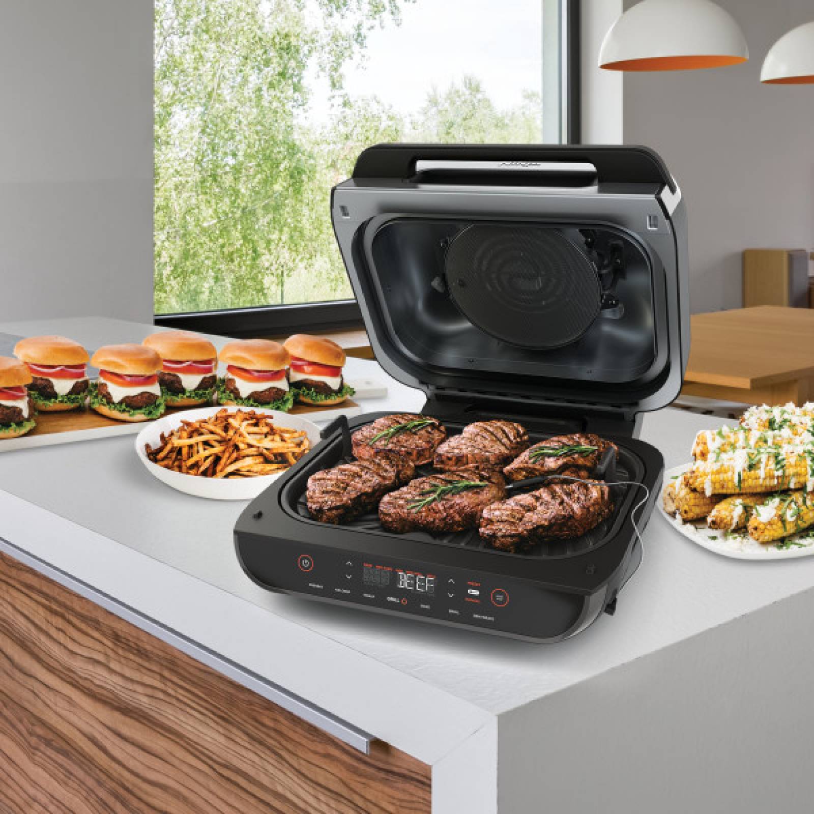 Parrilla eléctrica multifuncional Ninja Foodi FG551 6 en 1, termómetro, negro