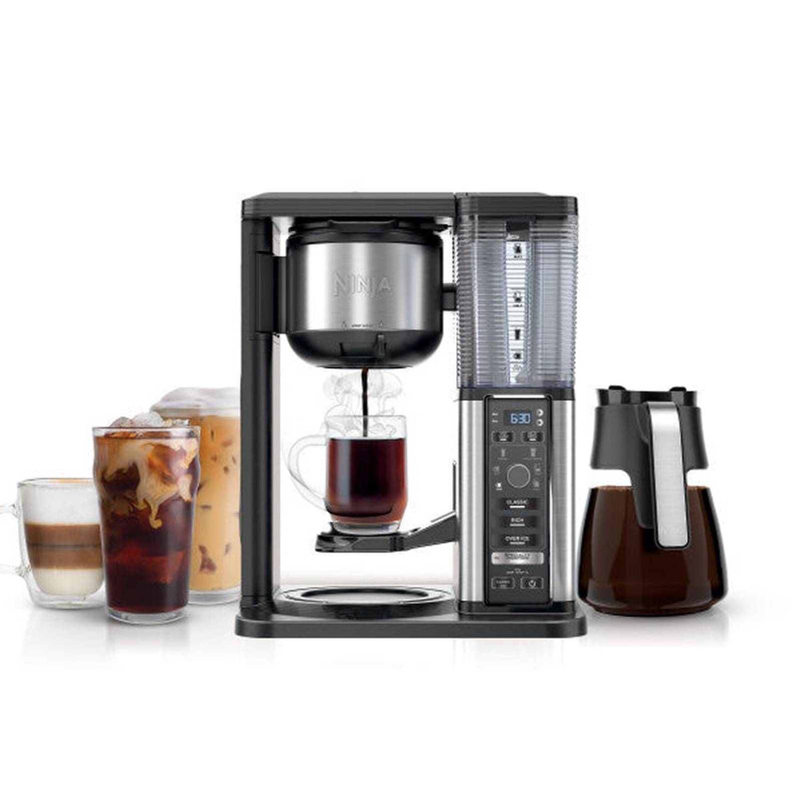 Cafetera Ninja CM401 10 tazas, 6 tamaños, 3 programas, espumador, cold brew, gris 