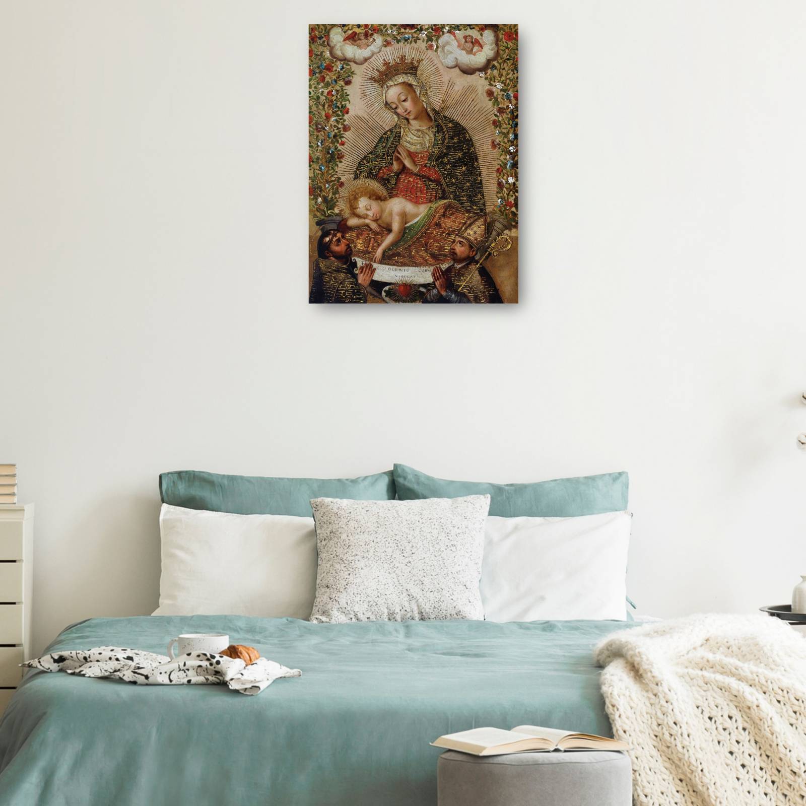 Cuadro Decorativo La Virgen adorando al Nino Jesus con dos santos 53 cm x 71 cm