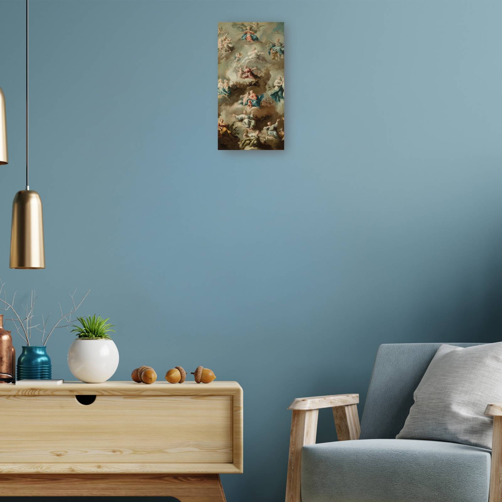 Cuadro Decorativo Escena Religiosa Alegorica con la Virgen Maria 46 cm x 89 cm