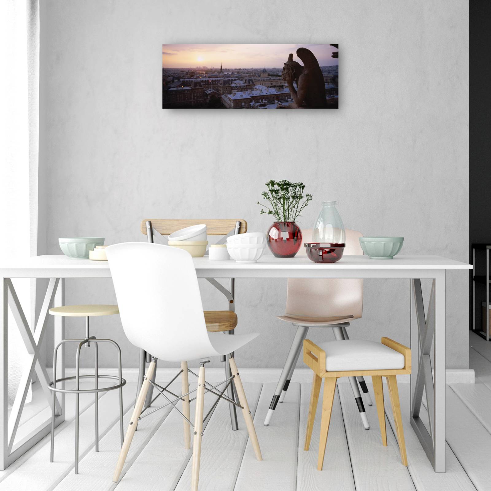 Cuadro Decorativo   Gargola de Notre Dame sobre Paris 127 cm x 46 cm