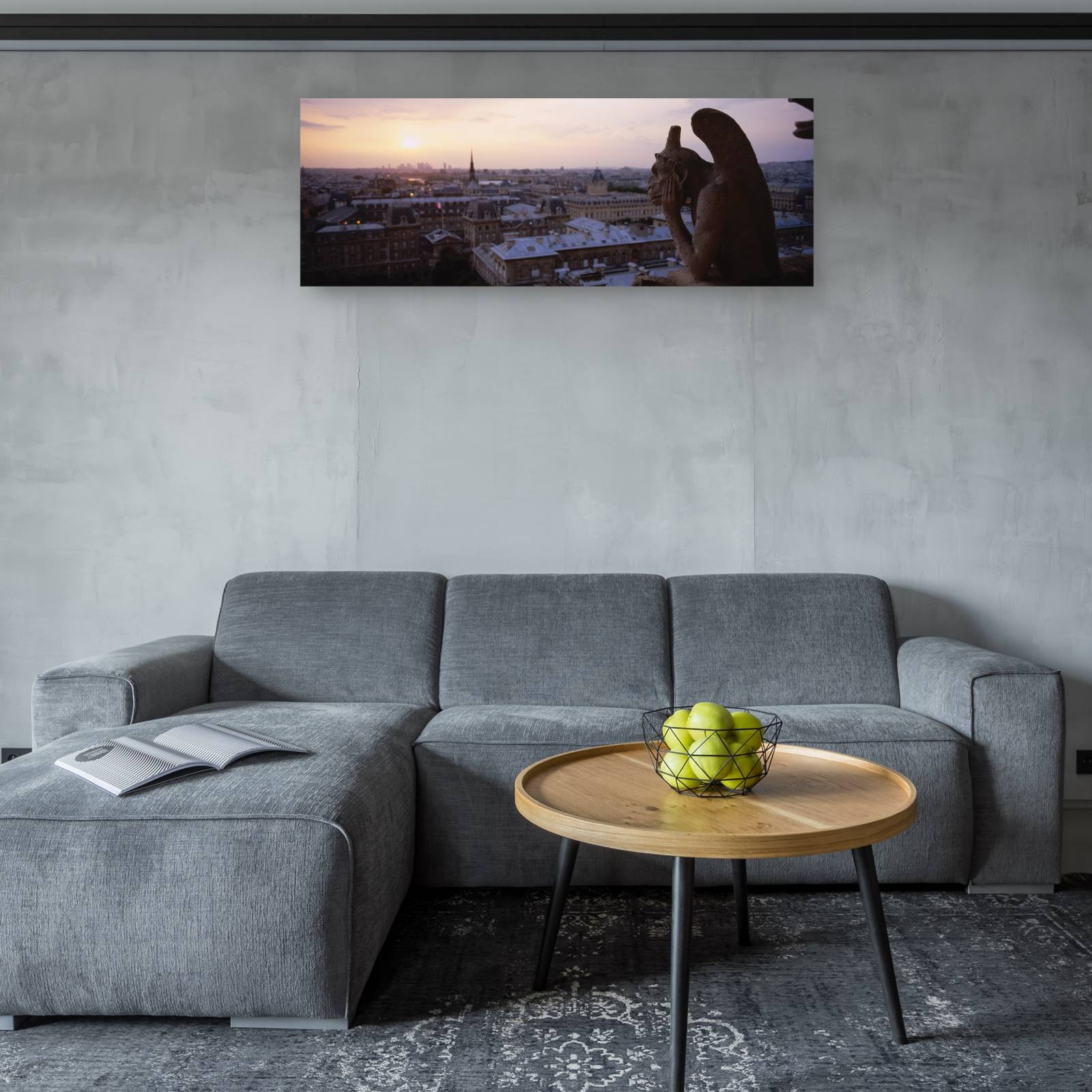 Cuadro Decorativo   Gargola de Notre Dame sobre Paris 127 cm x 46 cm