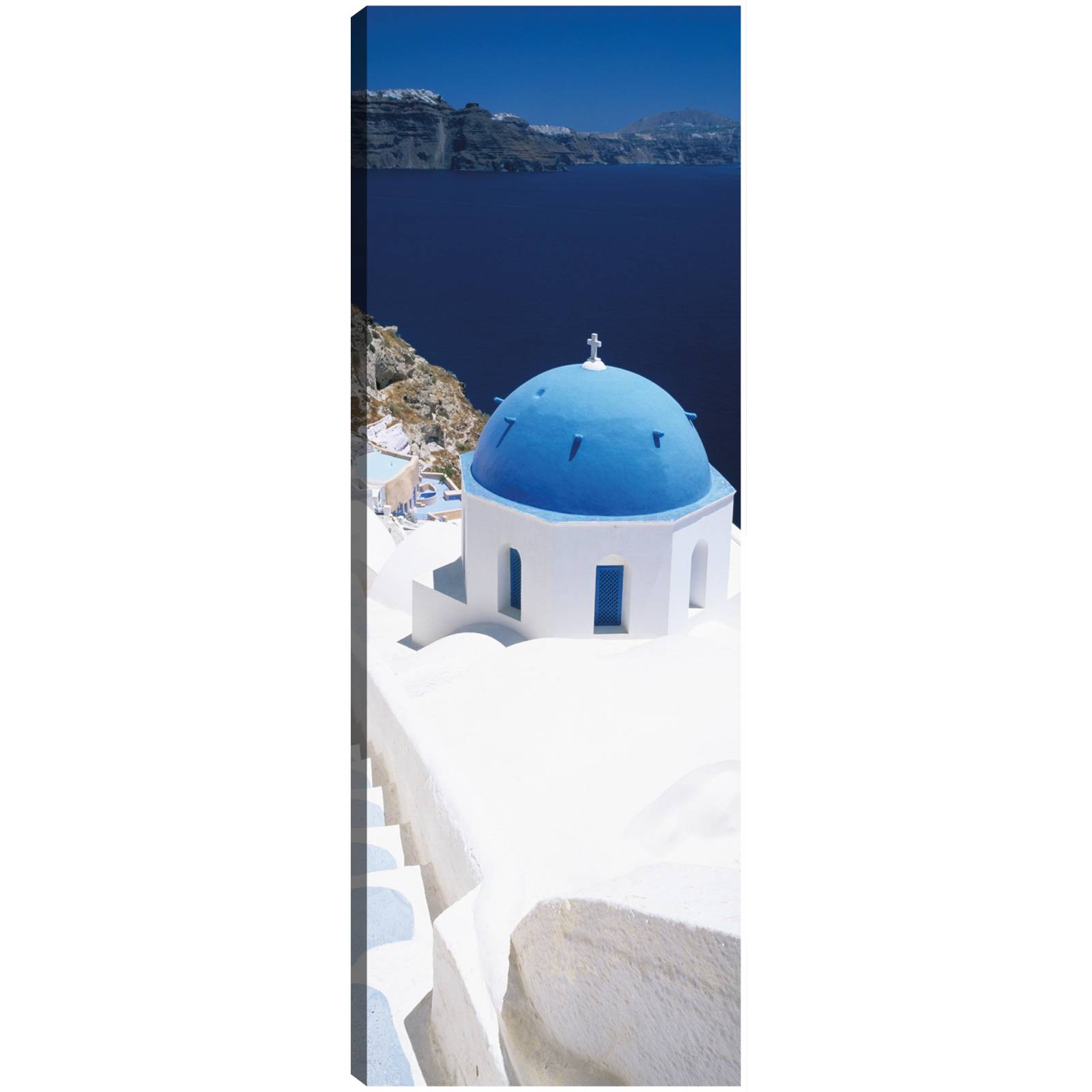 Cuadro Decorativo   Iglesia griega con cupula azul 56 cm x 152 cm