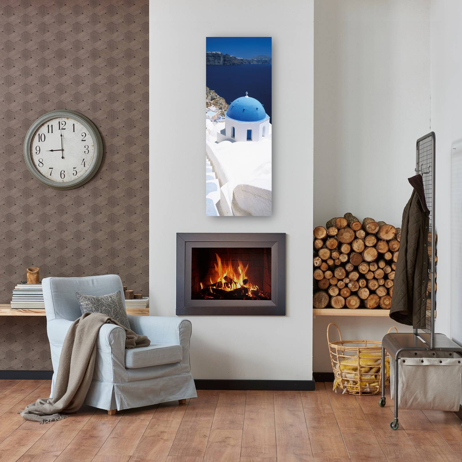 Cuadro Decorativo   Iglesia griega con cupula azul 56 cm x 152 cm