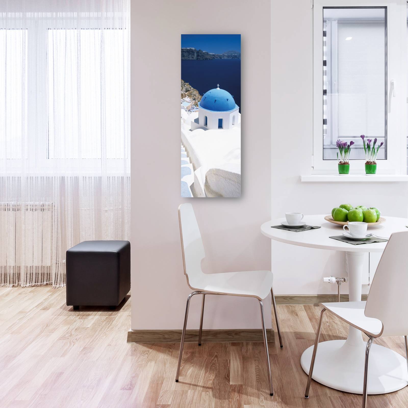 Cuadro Decorativo   Iglesia griega con cupula azul 56 cm x 152 cm