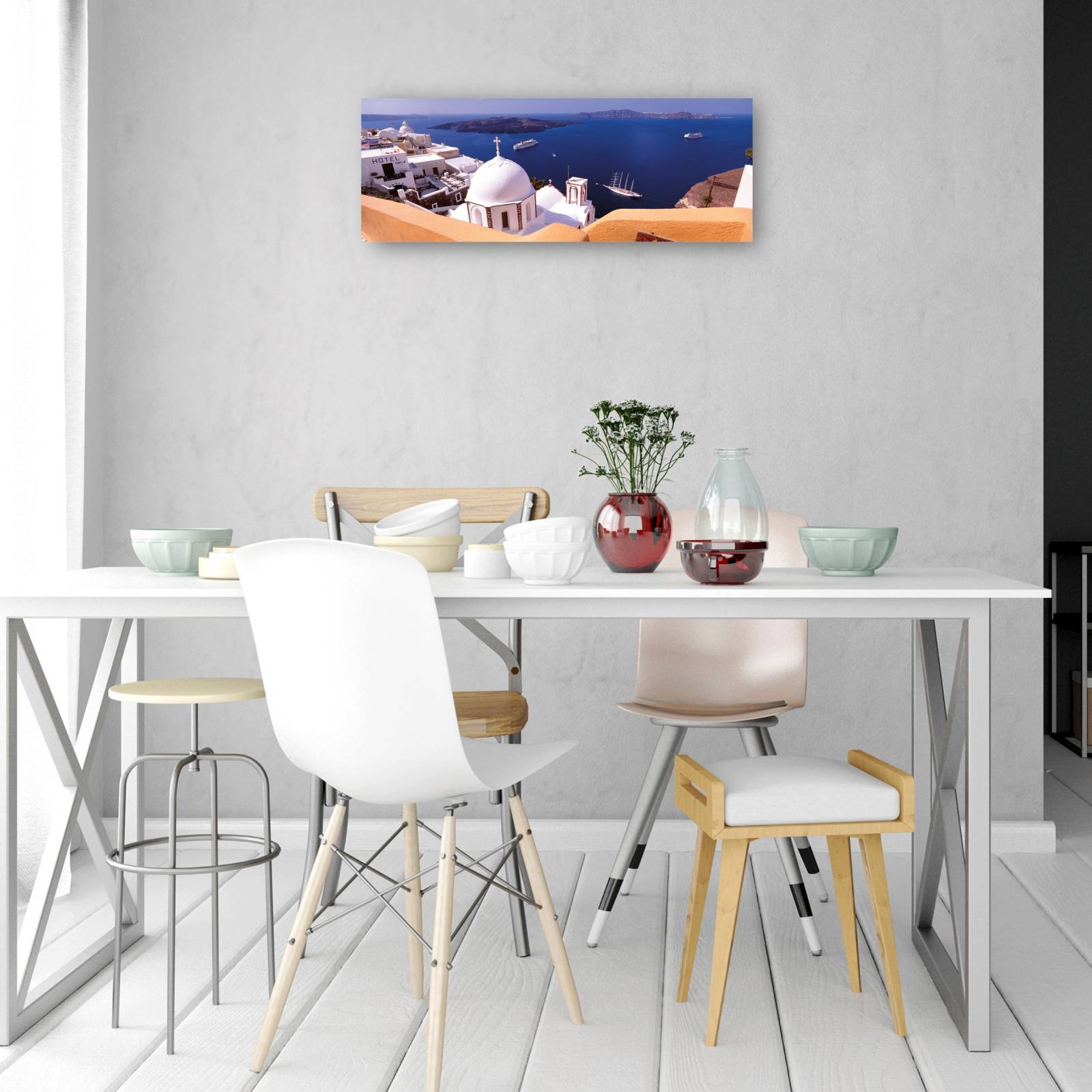 Cuadro Decorativo Santorini sobre el agua 127 cm x 46 cm