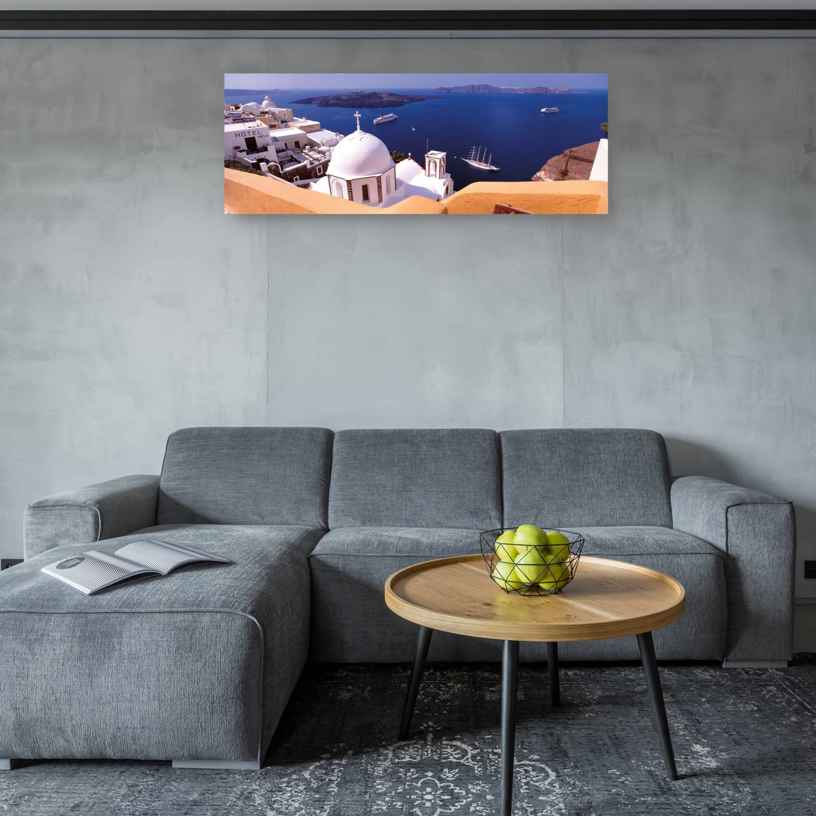 Cuadro Decorativo Santorini sobre el agua 127 cm x 46 cm