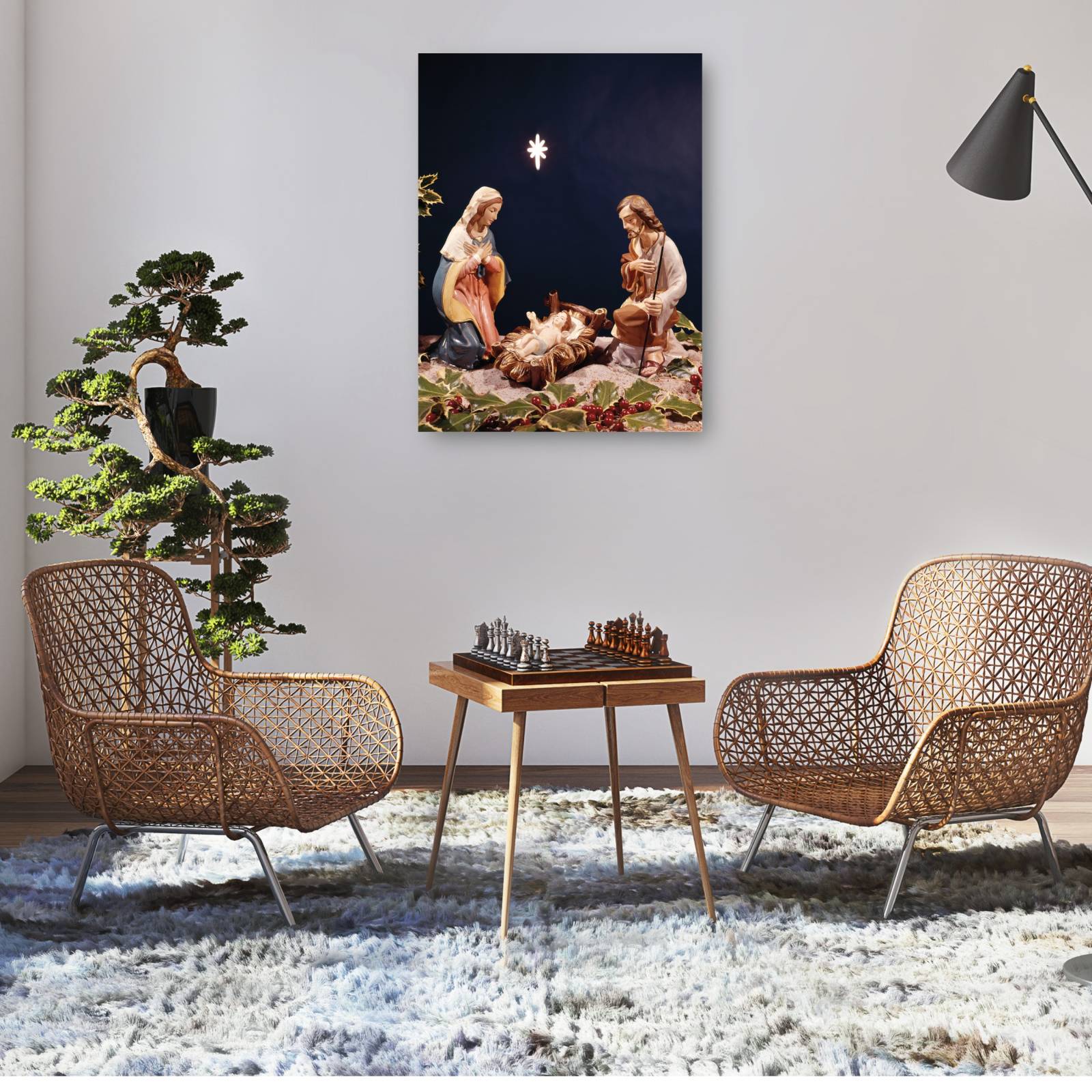 Cuadro Decorativo   Figuras de belen vintage 61 cm x 81 cm