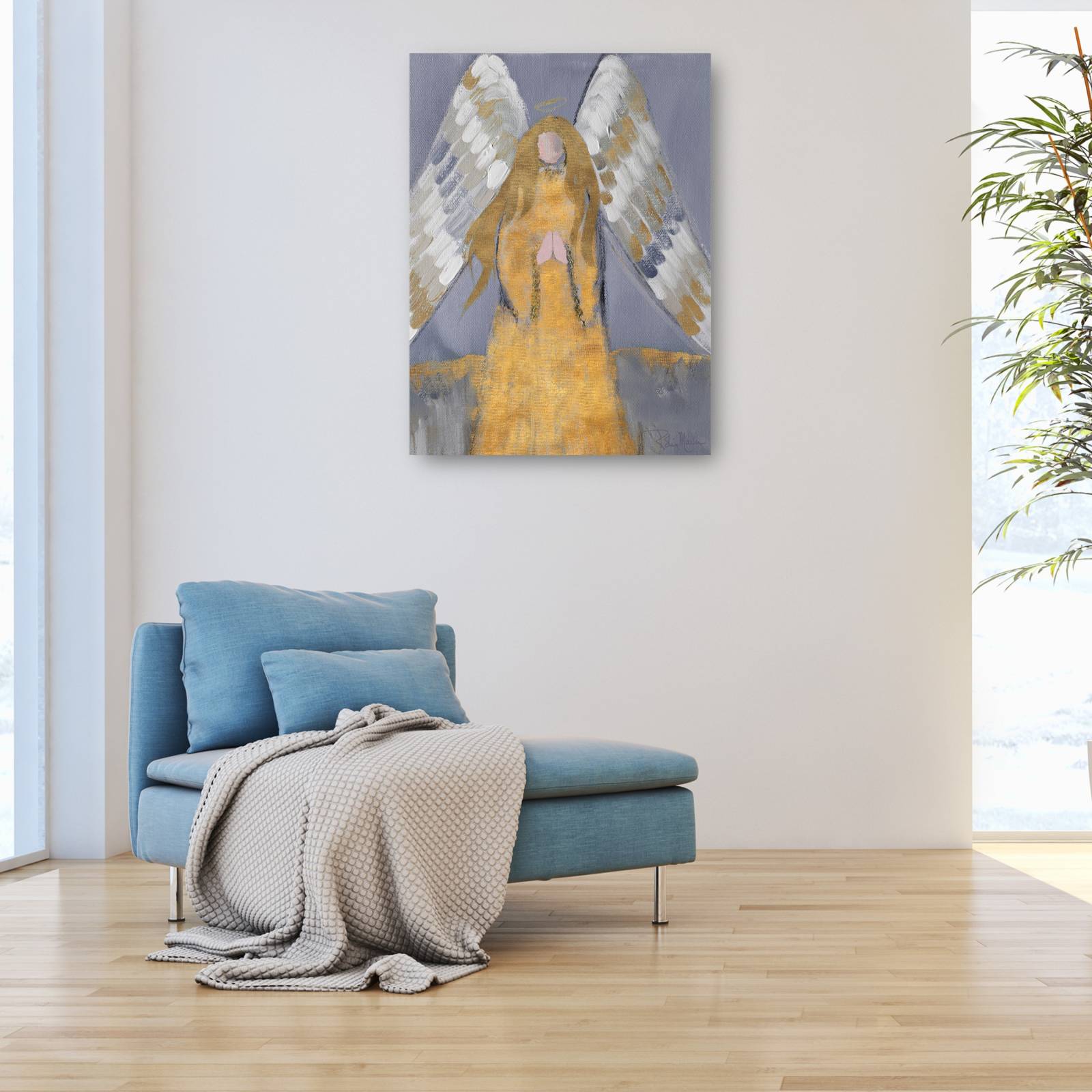 Cuadro Decorativo angel de oro y plata