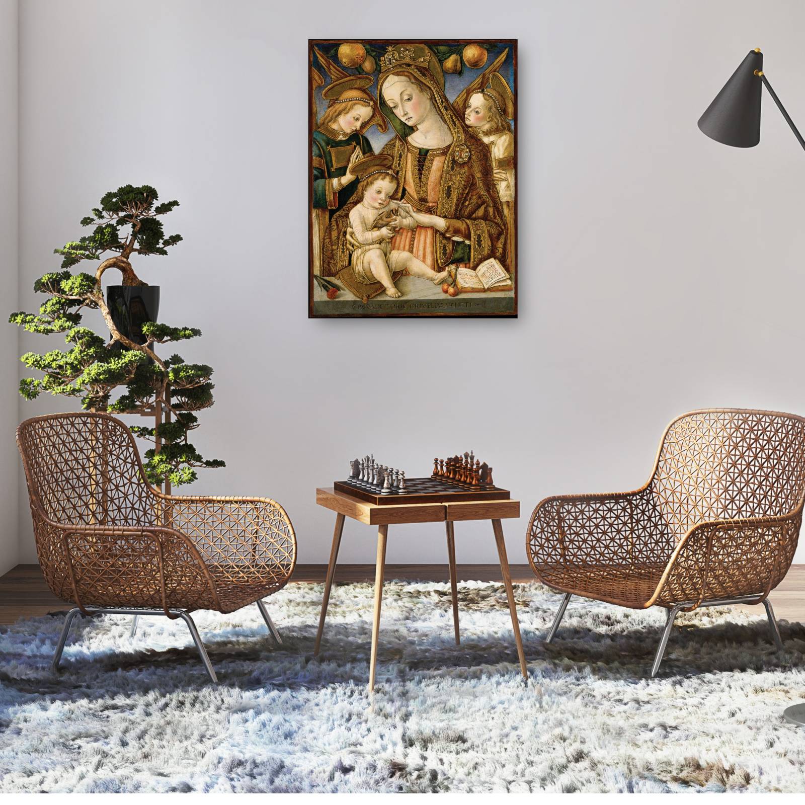 Cuadro Decorativo virgen y el nino y dos angeles