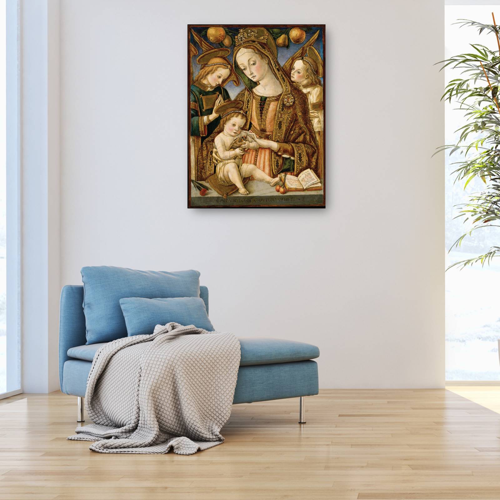 Cuadro Decorativo virgen y el nino y dos angeles