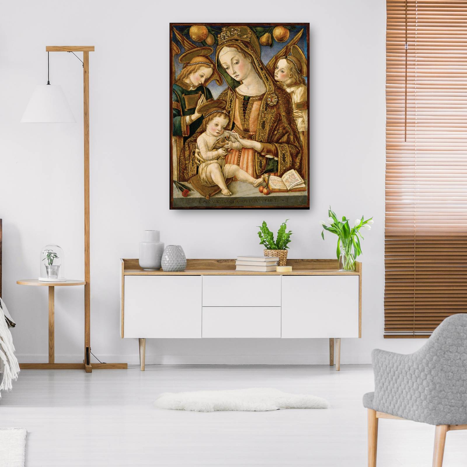 Cuadro Decorativo virgen y el nino y dos angeles