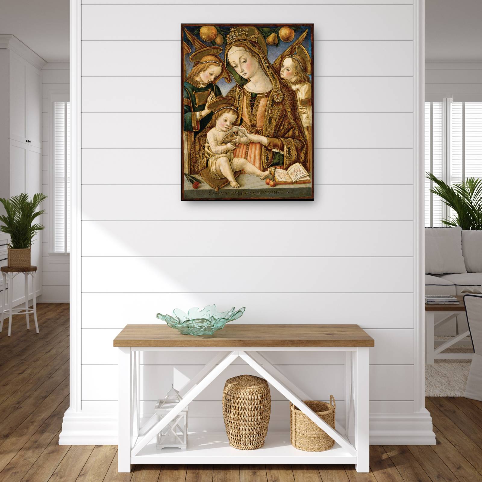 Cuadro Decorativo virgen y el nino y dos angeles