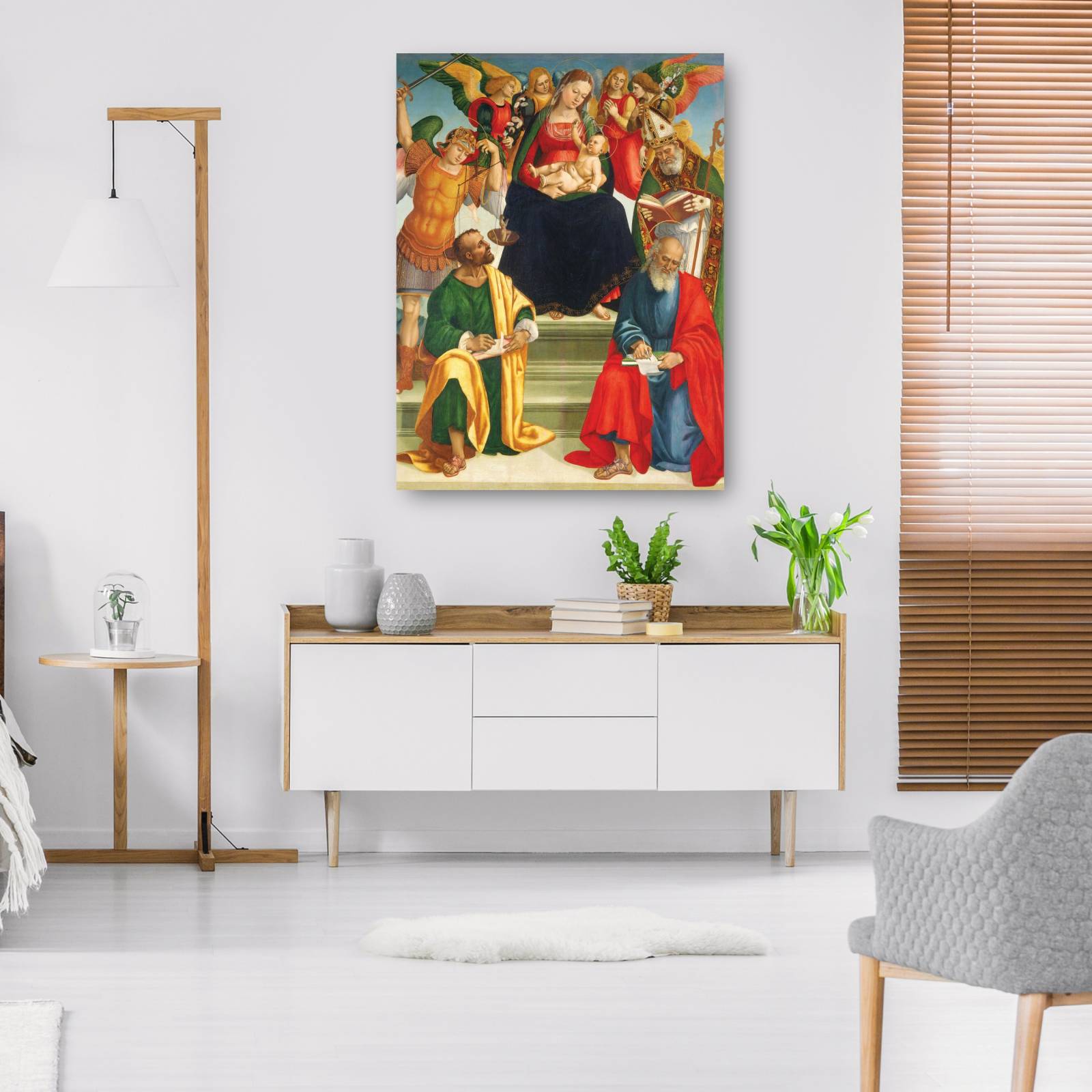 Cuadro Decorativo Madonna y el nino con santos y angeles