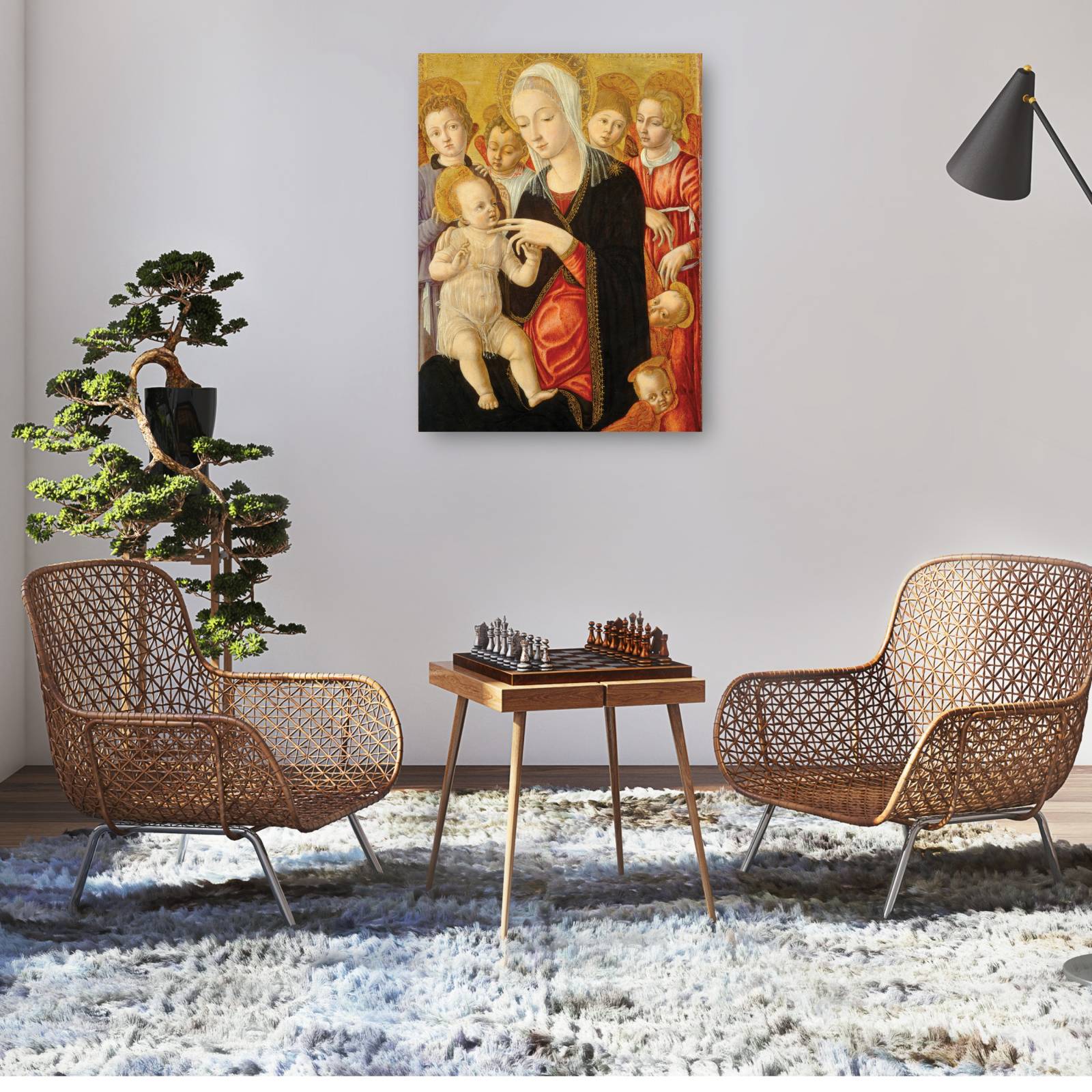 Cuadro Decorativo Virgen y el Nino con angeles y querubines