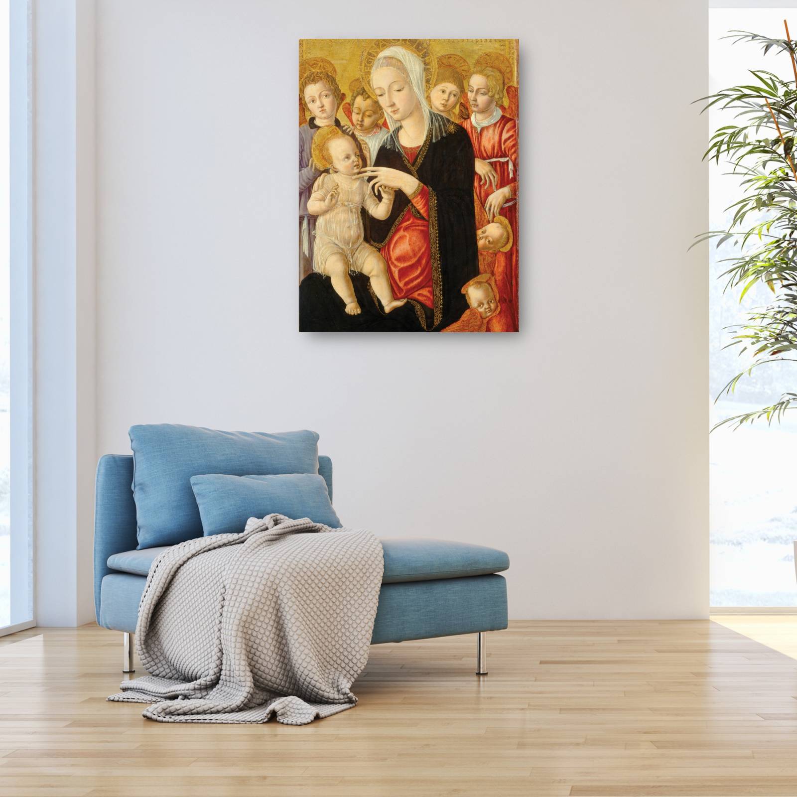 Cuadro Decorativo Virgen y el Nino con angeles y querubines