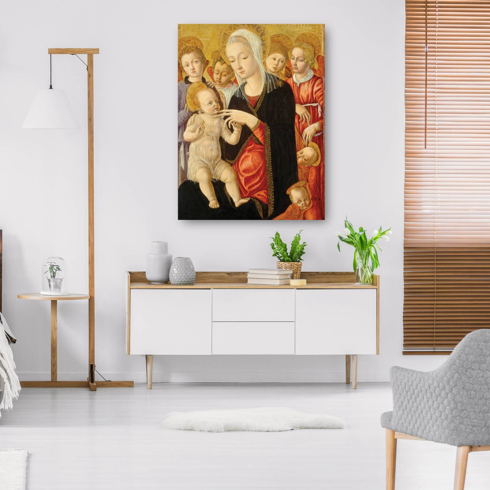 Cuadro Decorativo Virgen y el Nino con angeles y querubines