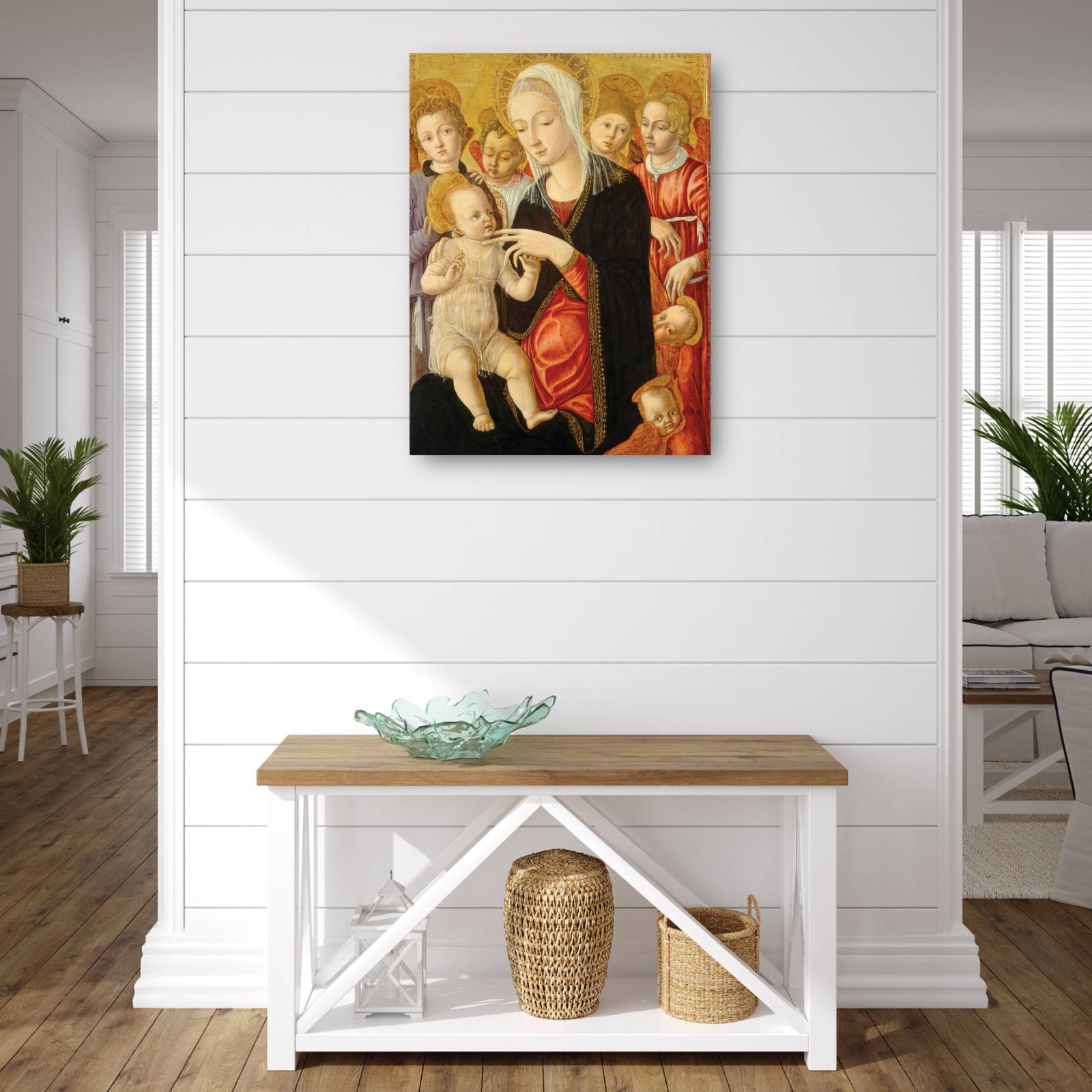 Cuadro Decorativo Virgen y el Nino con angeles y querubines