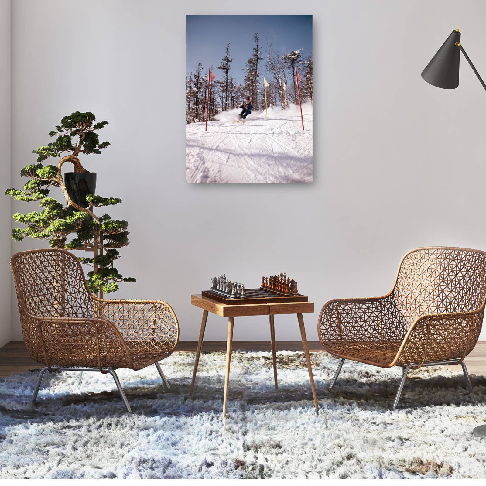 Cuadro Decorativo Esquiador de esquina cuesta abajo