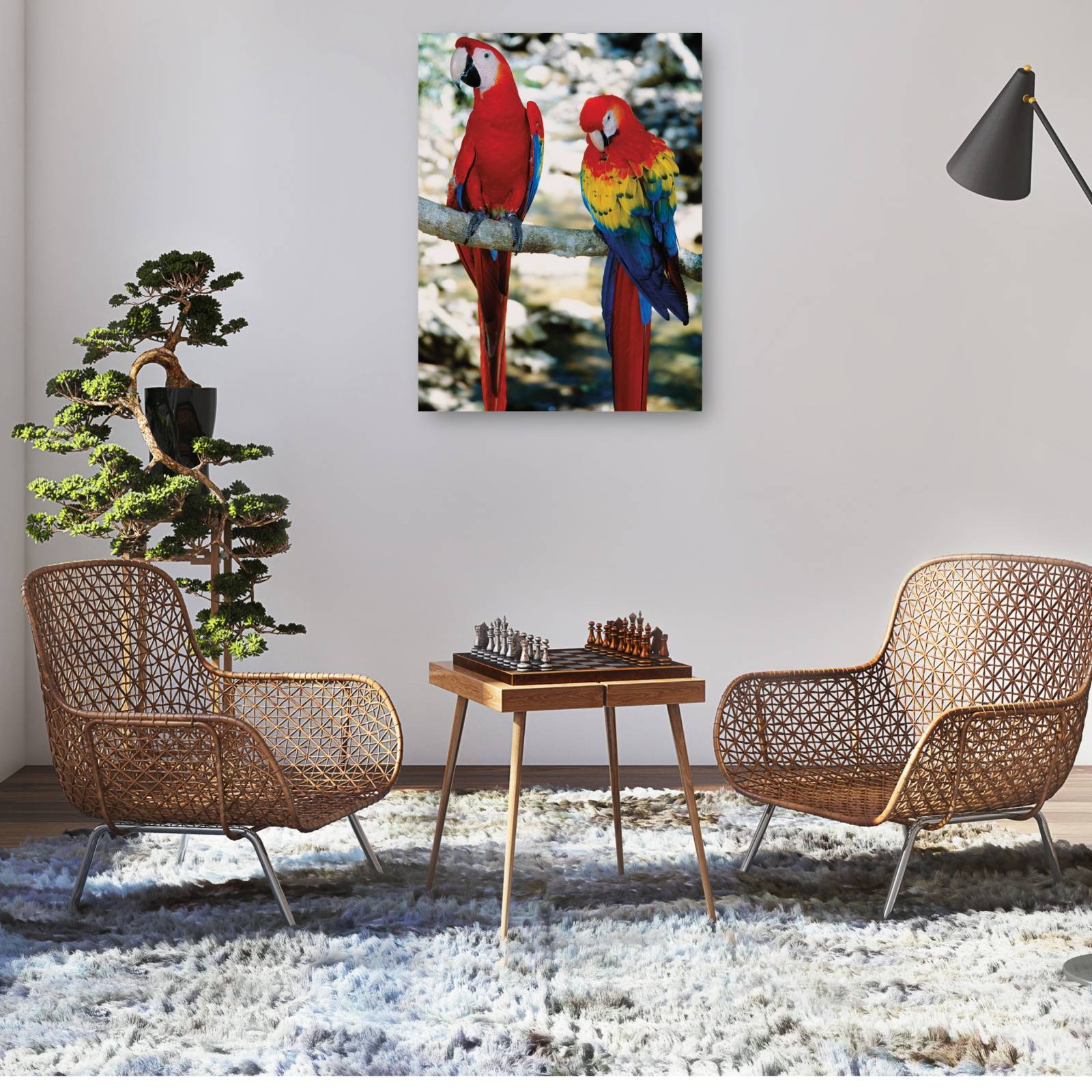 Cuadro Decorativo Guacamayas rojas tropicales