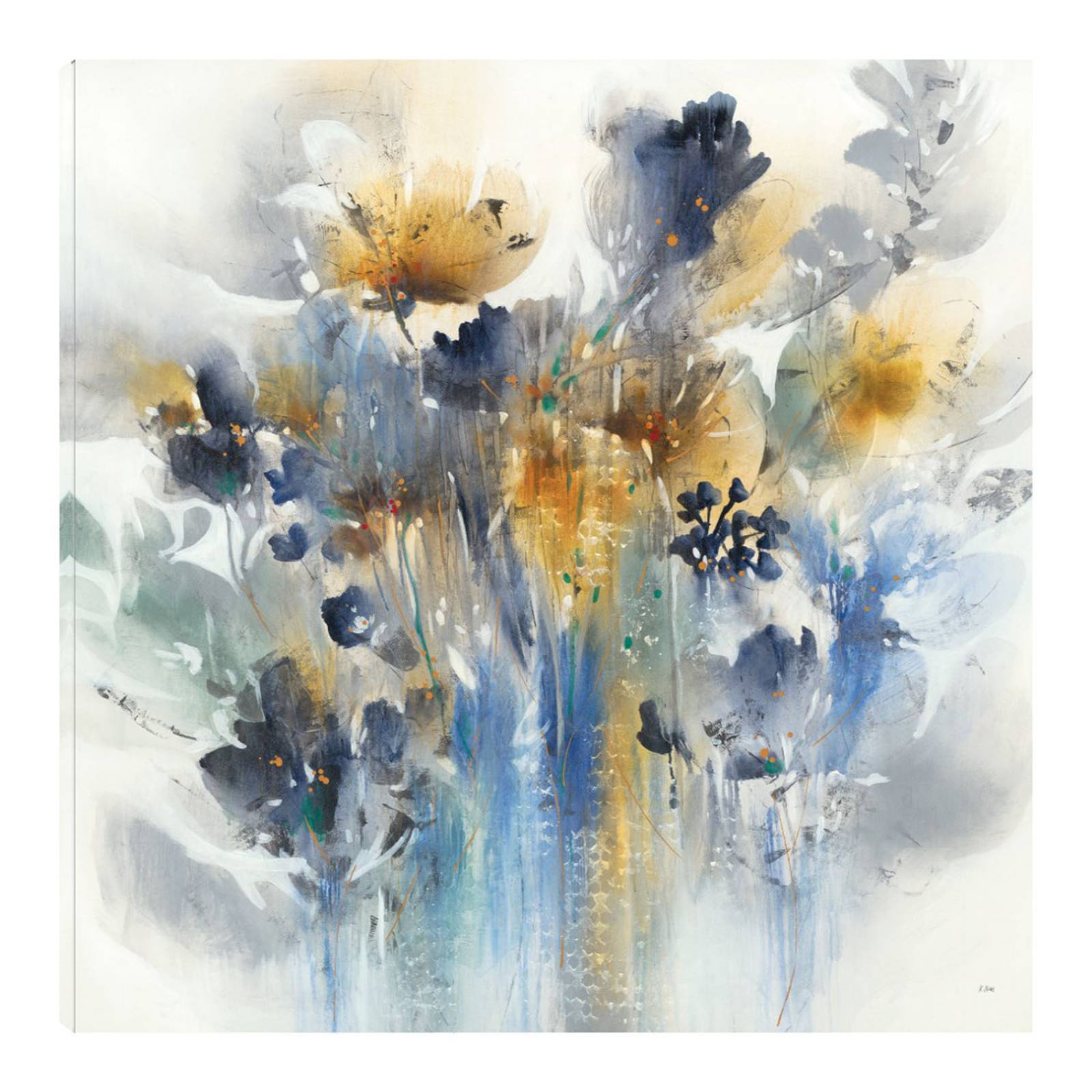 Cuadro Decorativo | Índigo botánico | K. Nari | 56X56 Cm | Arte Floral | Impresión en Lienzo | Fine Art TJ