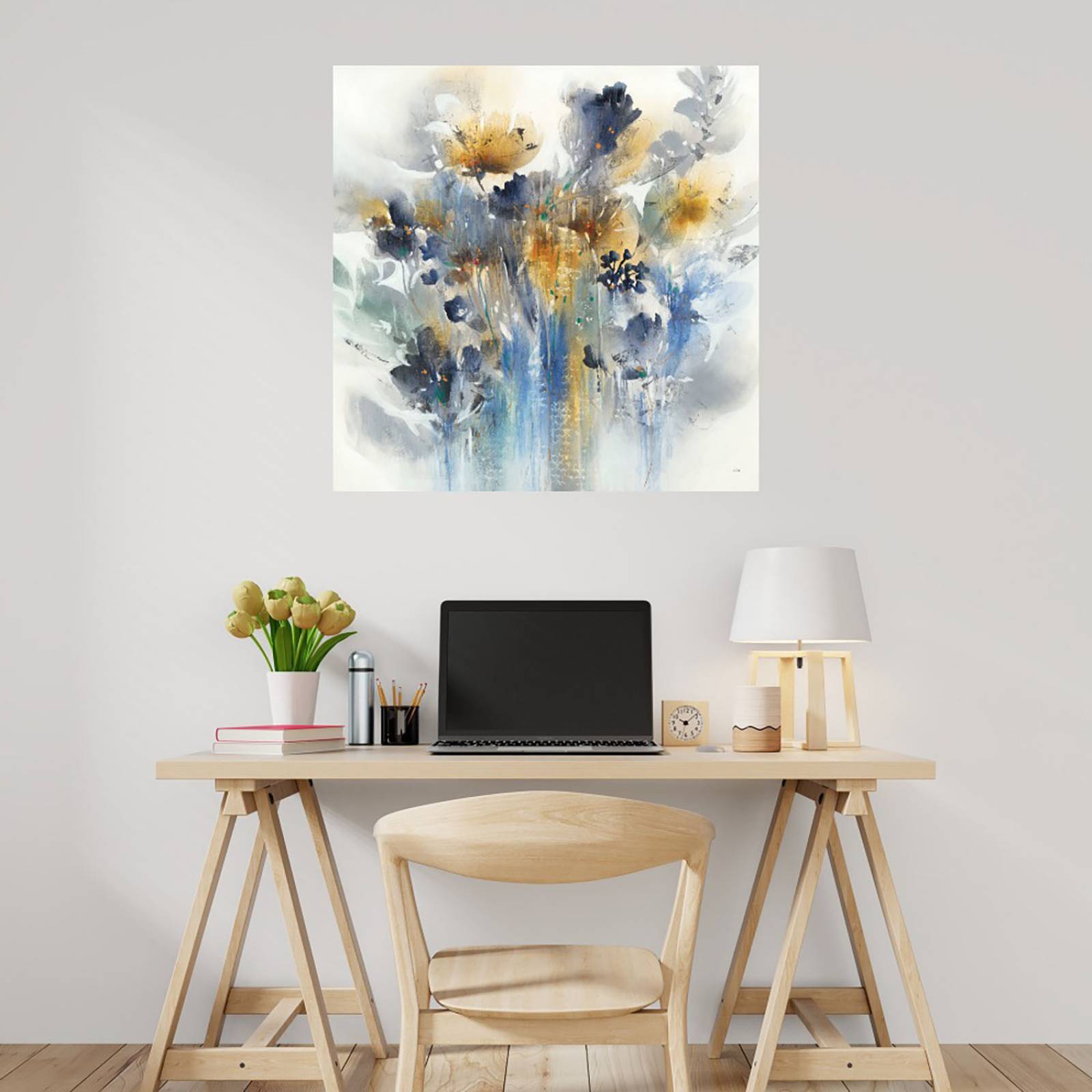 Cuadro Decorativo | Índigo botánico | K. Nari | 56X56 Cm | Arte Floral | Impresión en Lienzo | Fine Art TJ