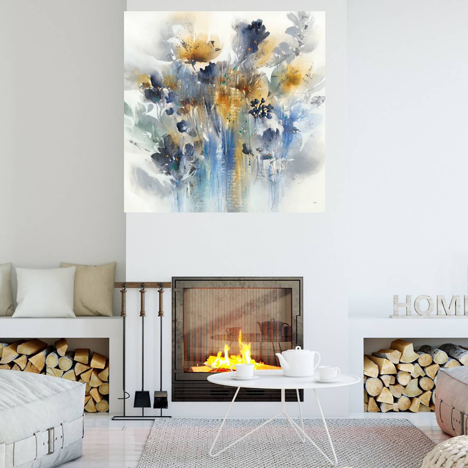 Cuadro Decorativo | Índigo botánico | K. Nari | 56X56 Cm | Arte Floral | Impresión en Lienzo | Fine Art TJ