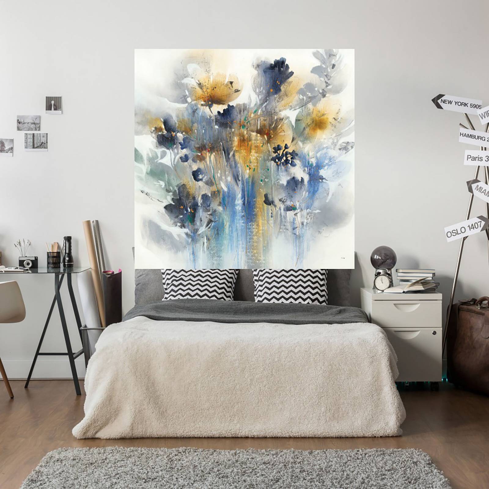 Cuadro Decorativo | Índigo botánico | K. Nari | 56X56 Cm | Arte Floral | Impresión en Lienzo | Fine Art TJ