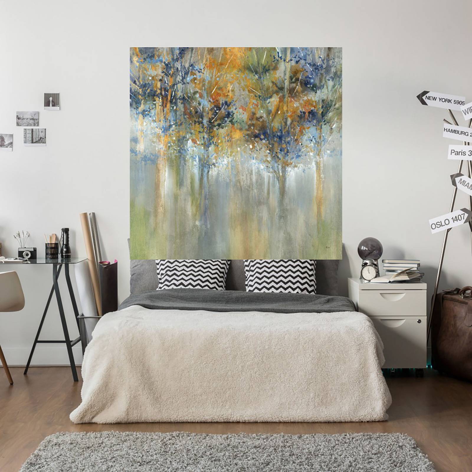 Cuadro Decorativo | Hojas rústicas | K. Nari | 56X56 Cm | Arte Paisaje | Impresión en Lienzo | Fine Art TJ