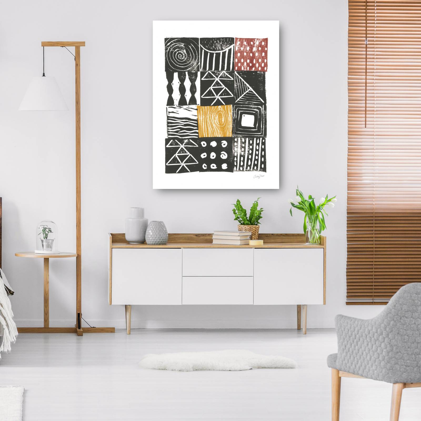 cuadro decorativo  Estampado Bloque V Rojo Amarillo