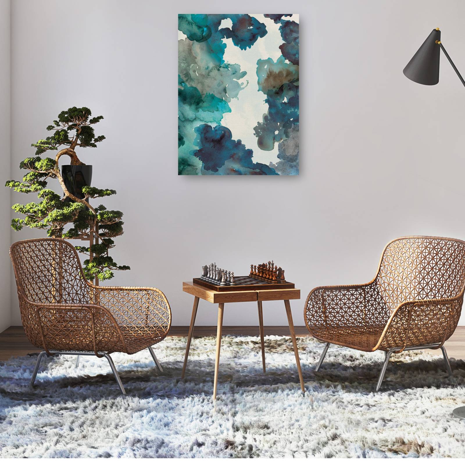 cuadro decorativo  Lavado azul y agua