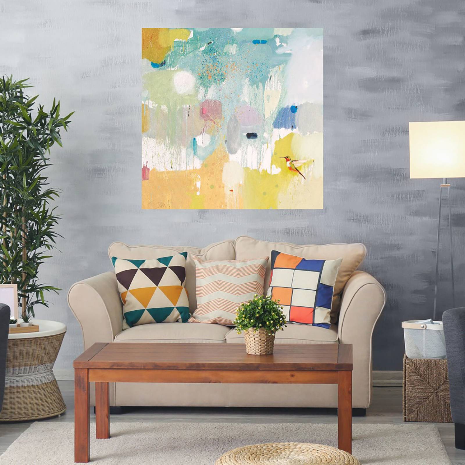 Cuadro Decorativo | Colibrí en casa 2 | Anthony Grant | 56X56 Cm | Arte Abstracto | Impresión en Lienzo | Fine Art TJ