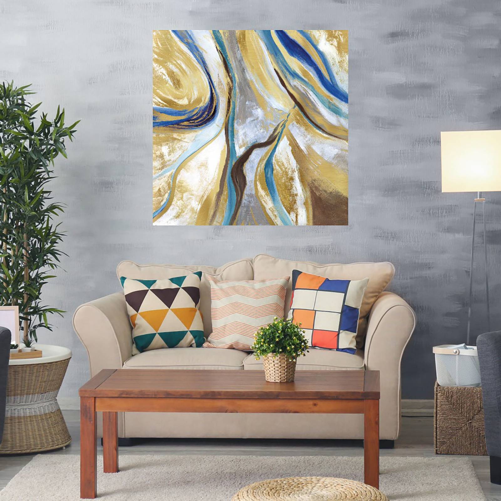 Cuadro Decorativo - Ágata y oro II - Nan - 122X122 cm - Arte Abstracto - Impresión en Lienzo - Fine Art TJ