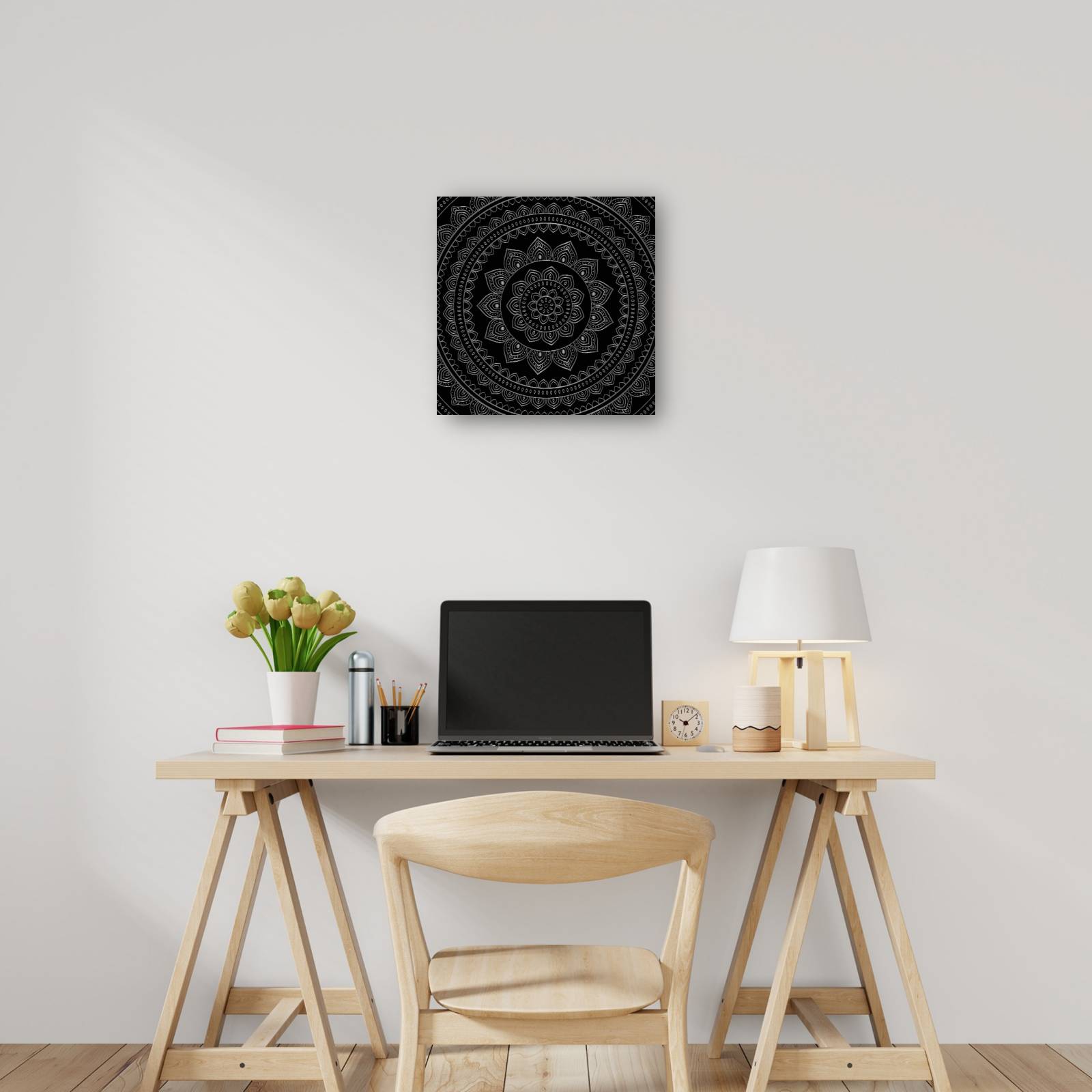 cuadro decorativo - Mandala de terciopelo negro plateado