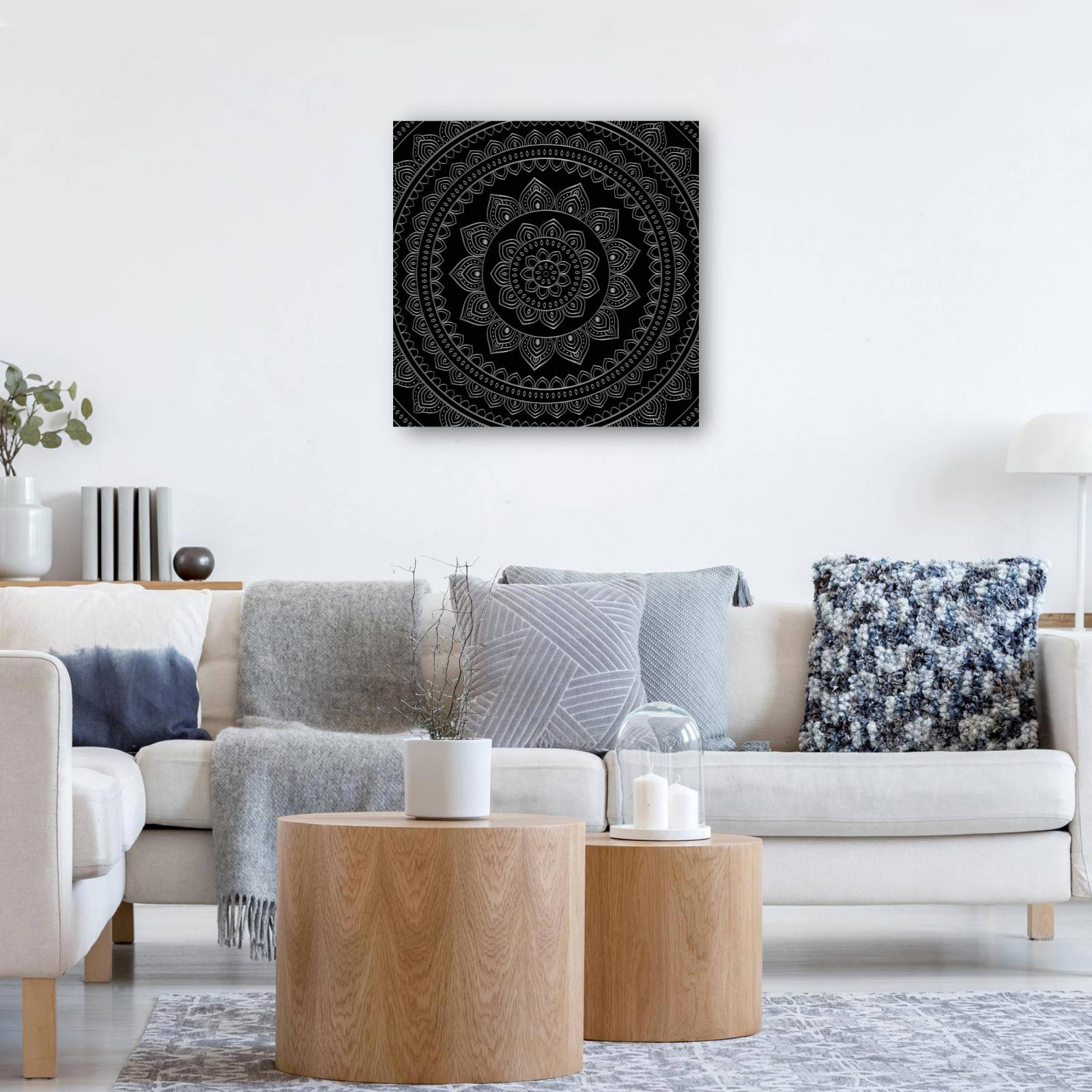 cuadro decorativo - Mandala de terciopelo negro plateado