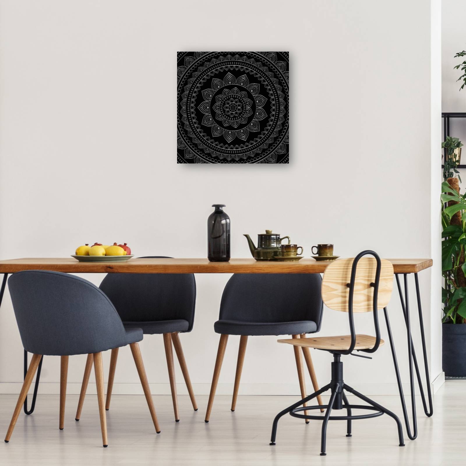 cuadro decorativo - Mandala de terciopelo negro plateado