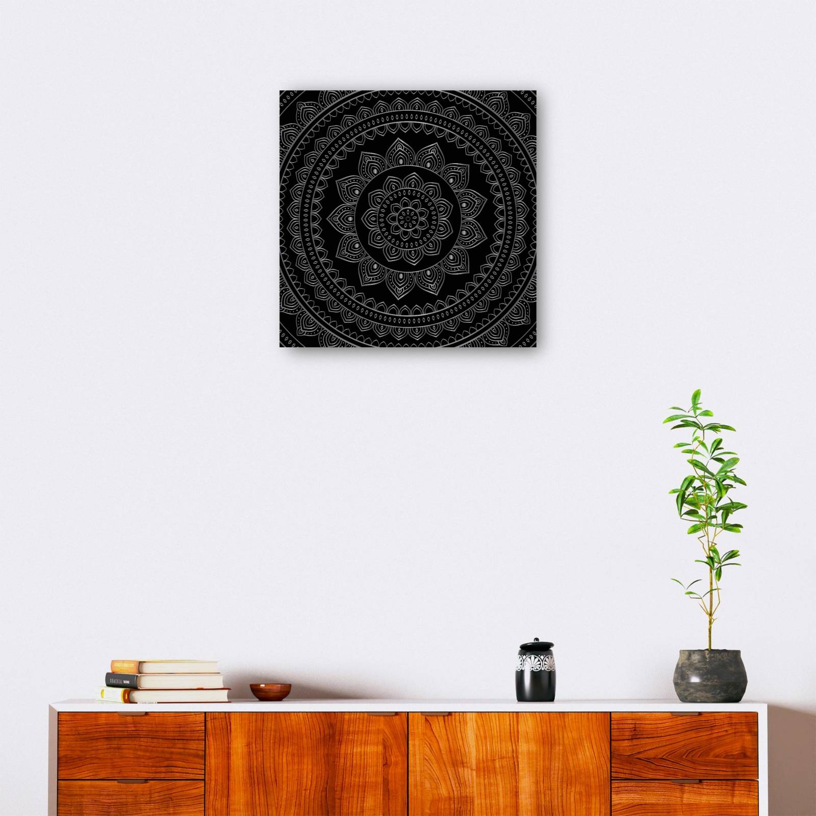 cuadro decorativo - Mandala de terciopelo negro plateado