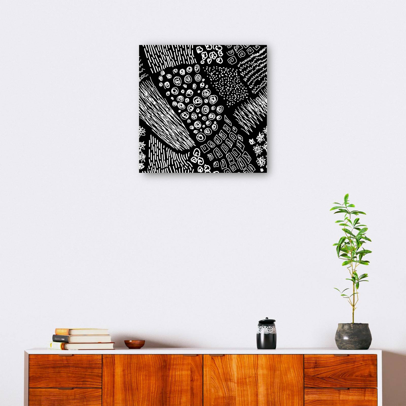 cuadro decorativo - Blanco sobre garabatos de línea negra