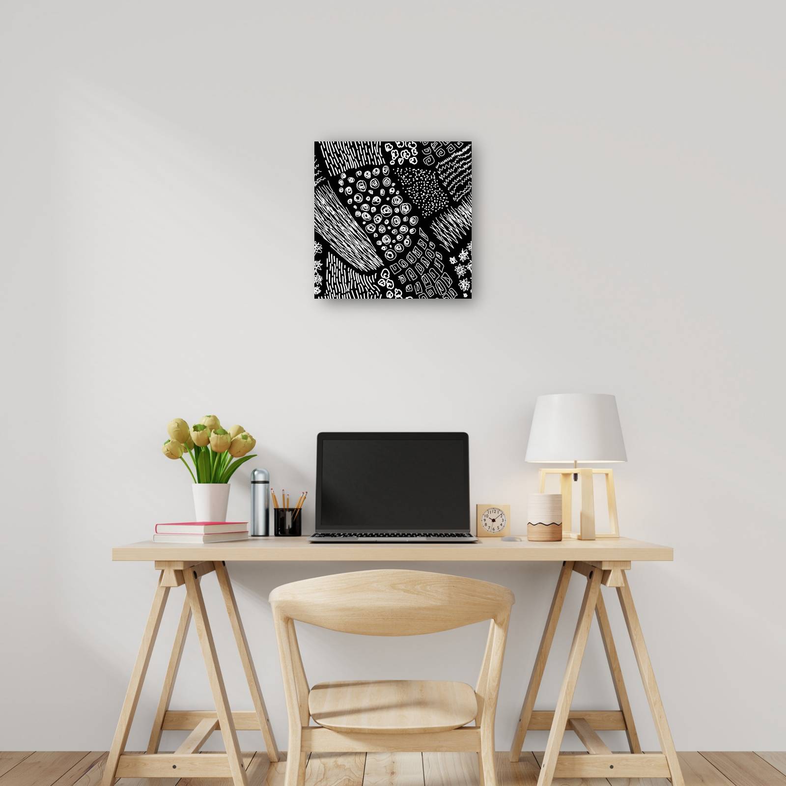 cuadro decorativo - Blanco sobre garabatos de línea negra