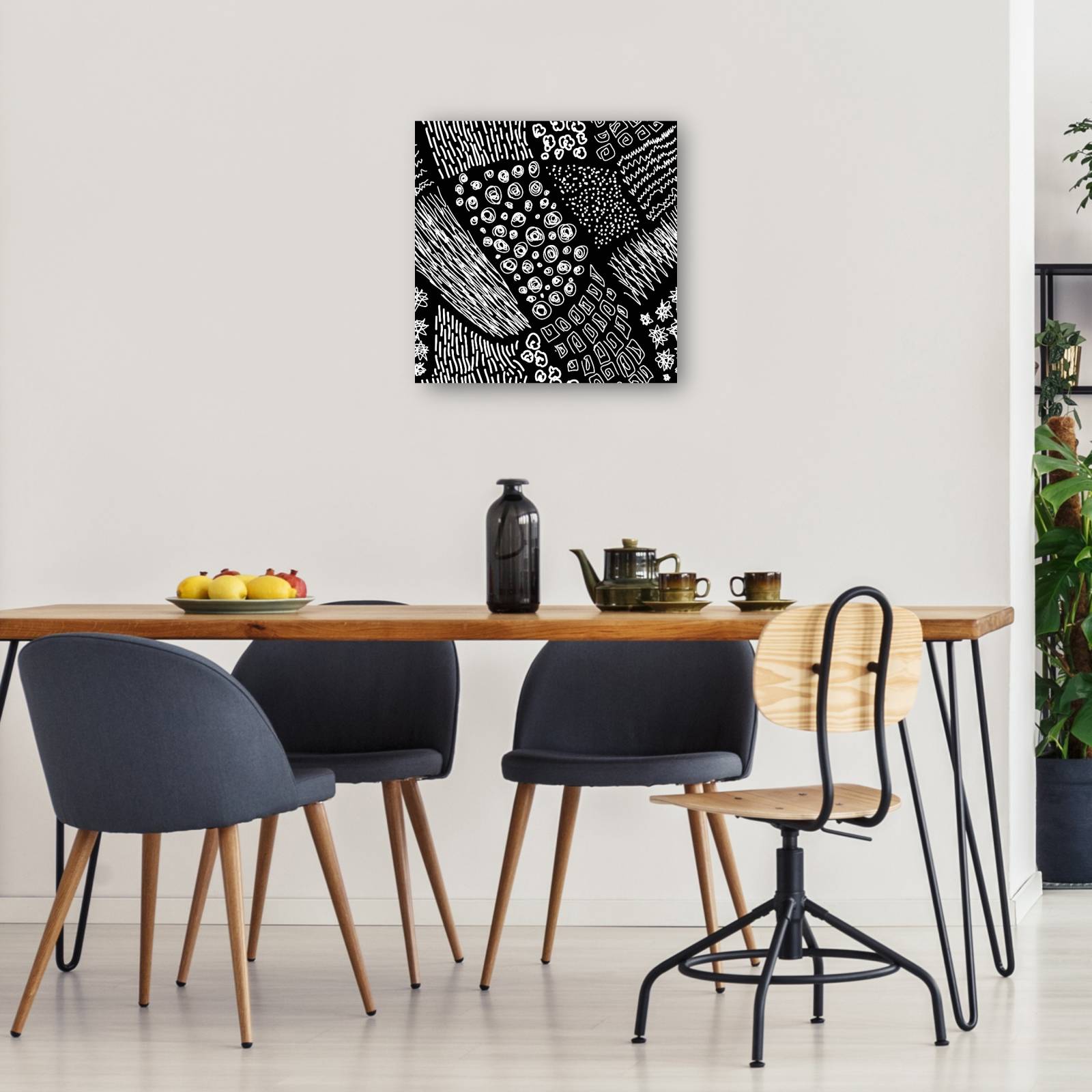cuadro decorativo - Blanco sobre garabatos de línea negra