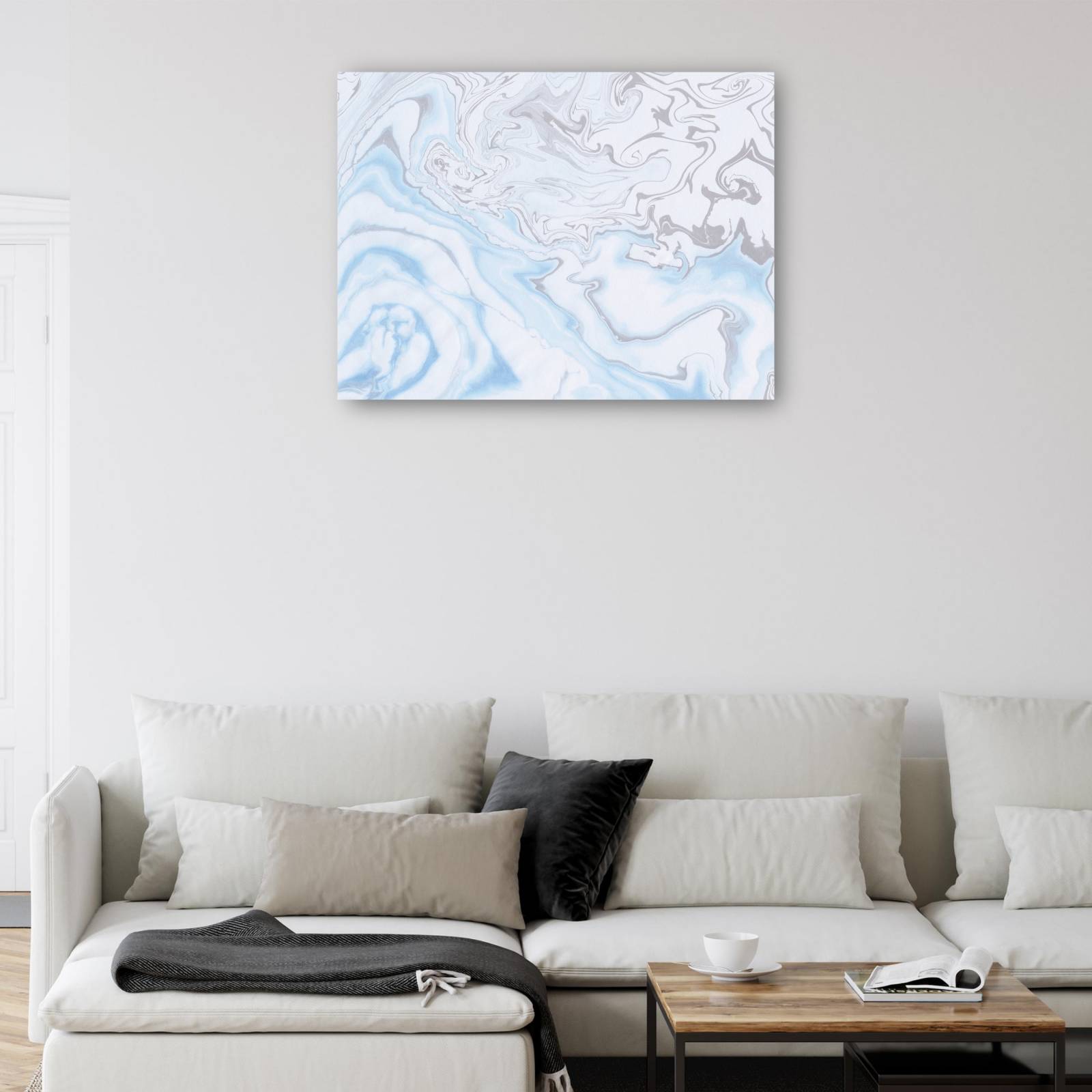 cuadro decorativo - Olas de mármol azul plata