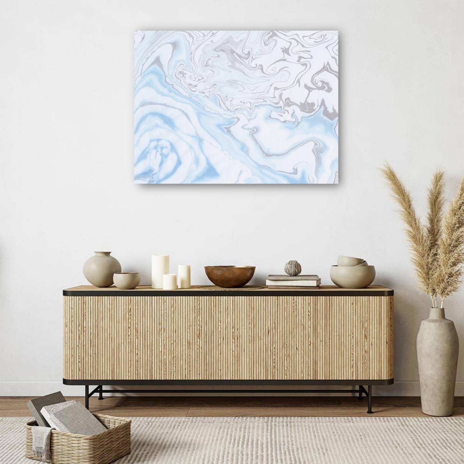 cuadro decorativo - Olas de mármol azul plata