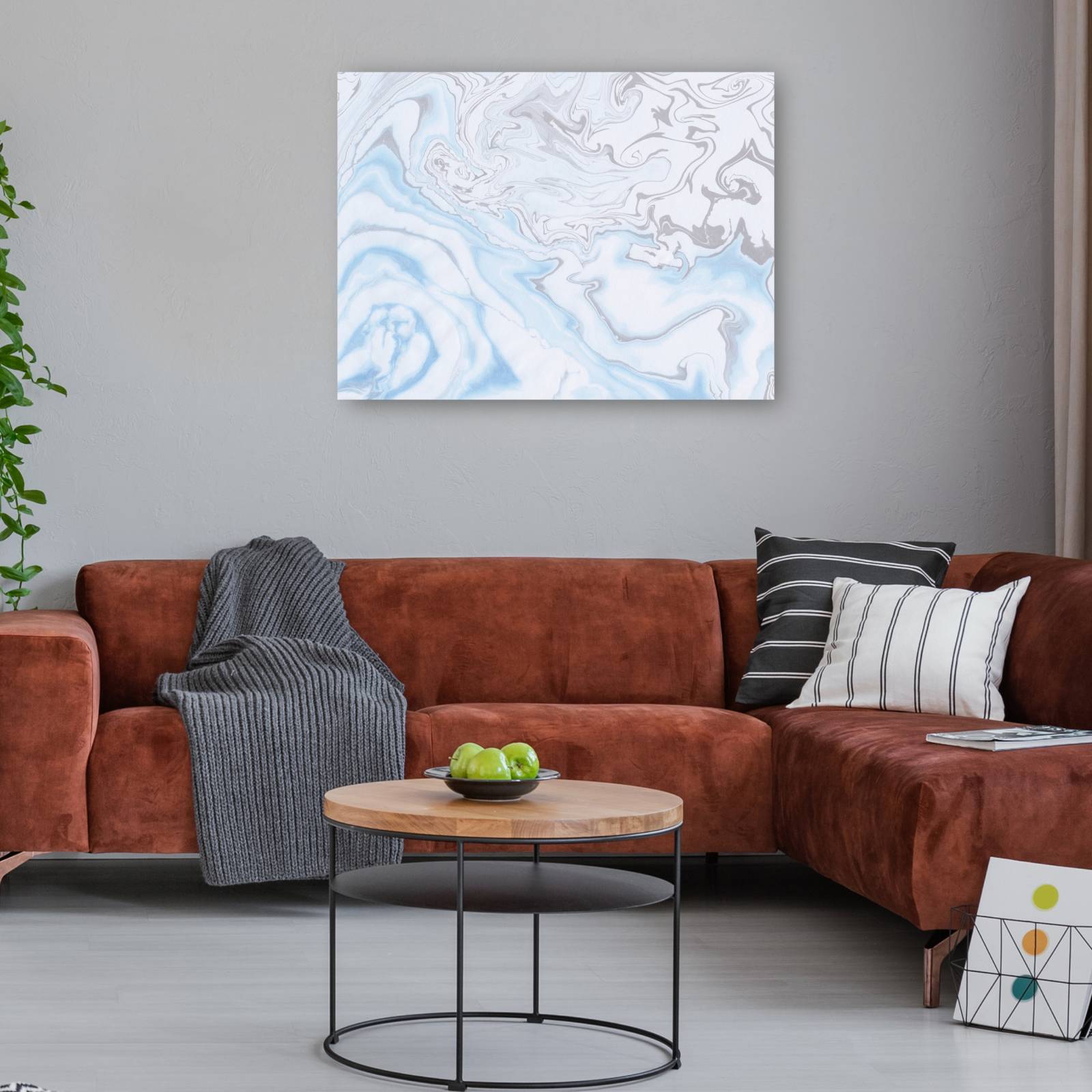 cuadro decorativo - Olas de mármol azul plata