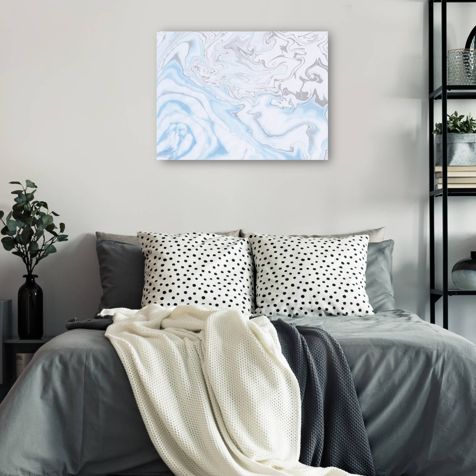 cuadro decorativo - Olas de mármol azul plata