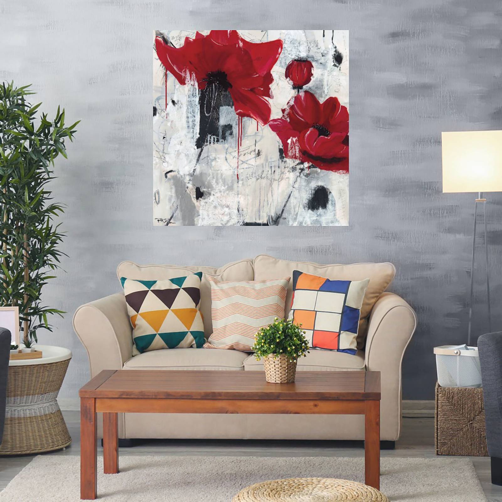 Cuadro Decorativo - Amor amapola - Pamela K. Beer - 122X122 cm - Arte Abstracto - Impresión en Lienzo - Fine Art TJ