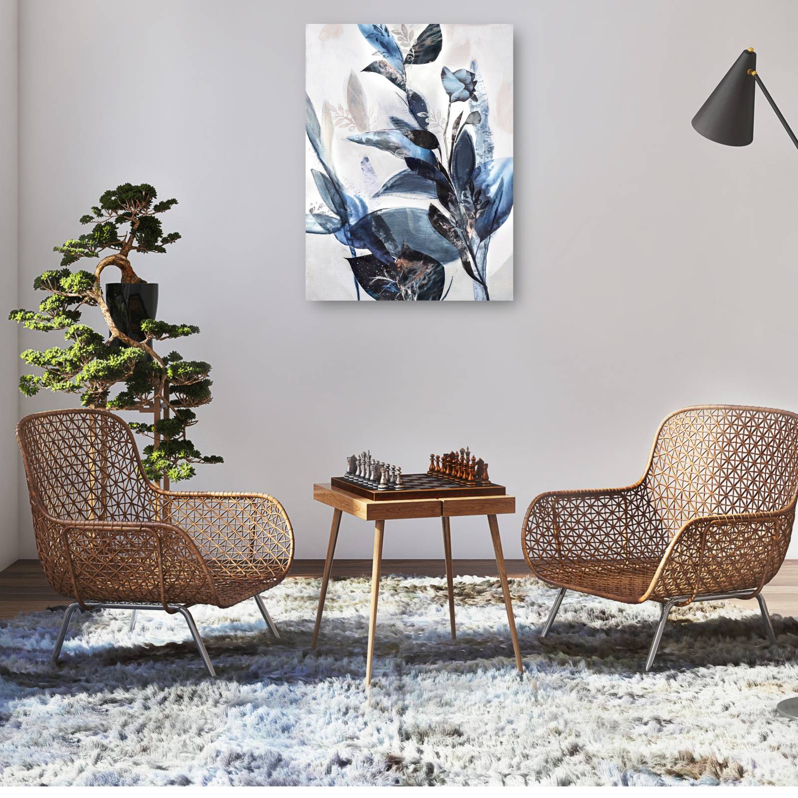 cuadro decorativo - hojas azules